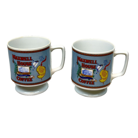 VTG Maxwell House Small Coffee Cups Mugs 1970s Pedestal Footed Set of 2 - Picture 1 of 8